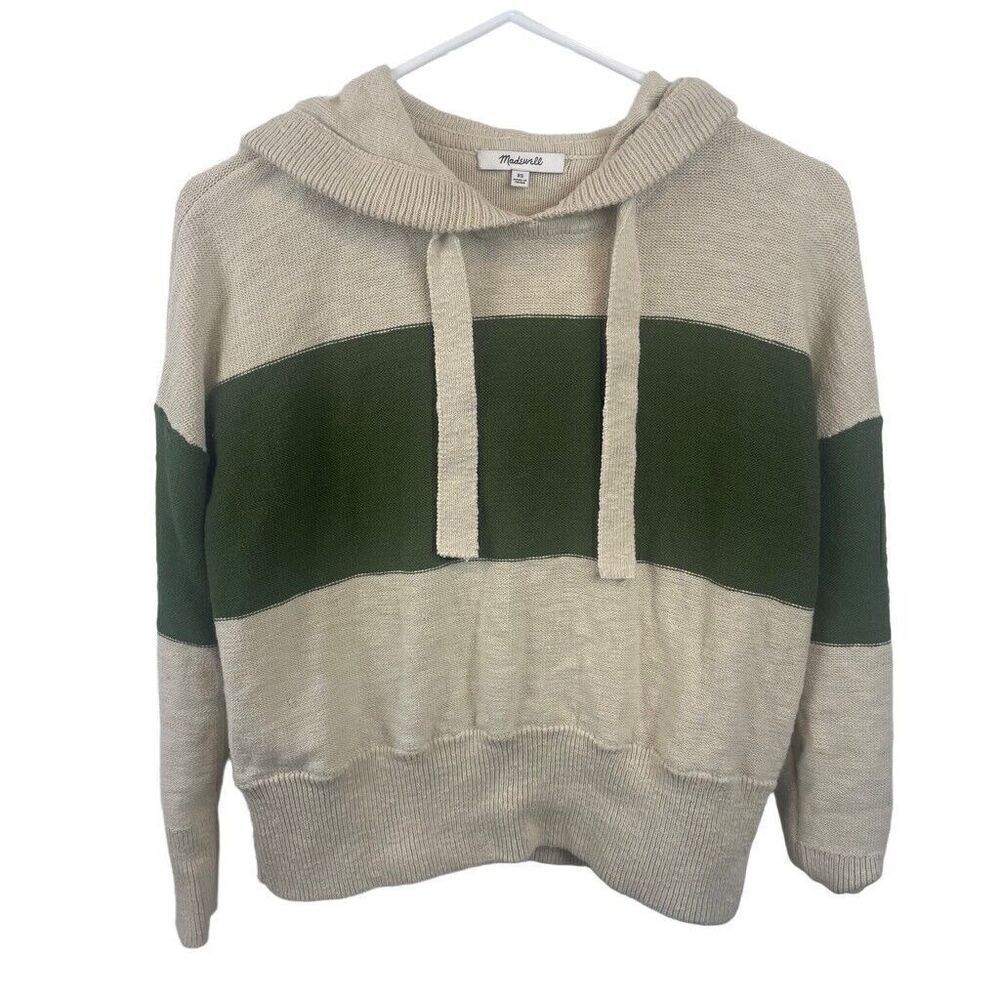 Madewell Green Tan Knit Hooded Sweater Lightweight Size XS‎